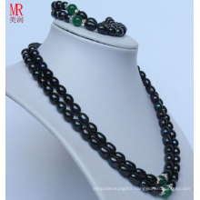 2strands Fashion Black Nature Pearl Necklace Set (ES1318)